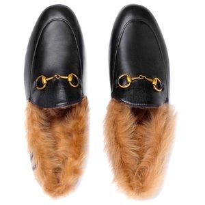 Brand new, fur-lined Gucci Jordaan loafers